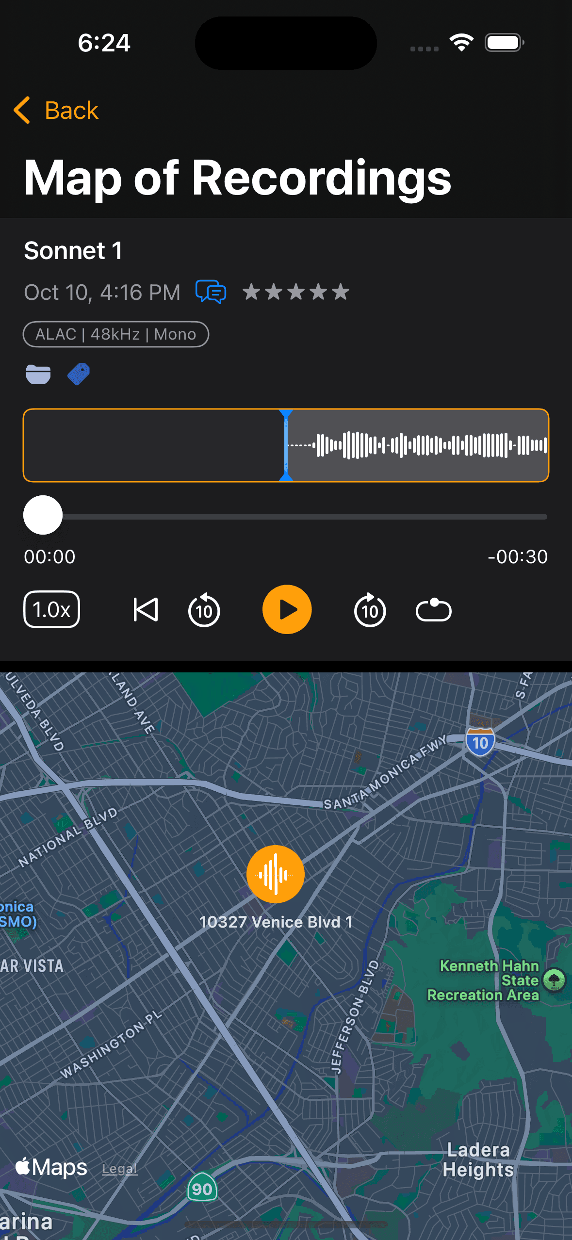 Map view of sound recordings