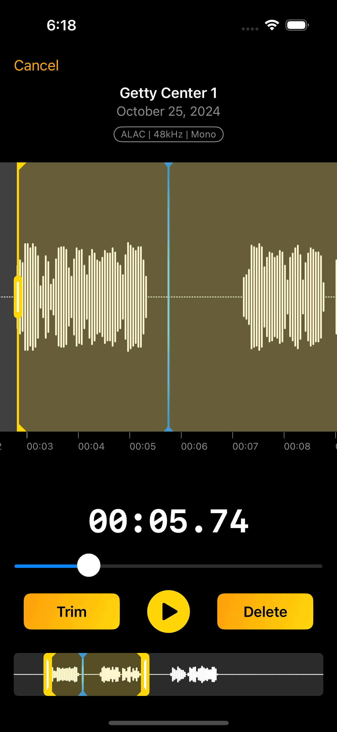 Audio trimming and editing interface